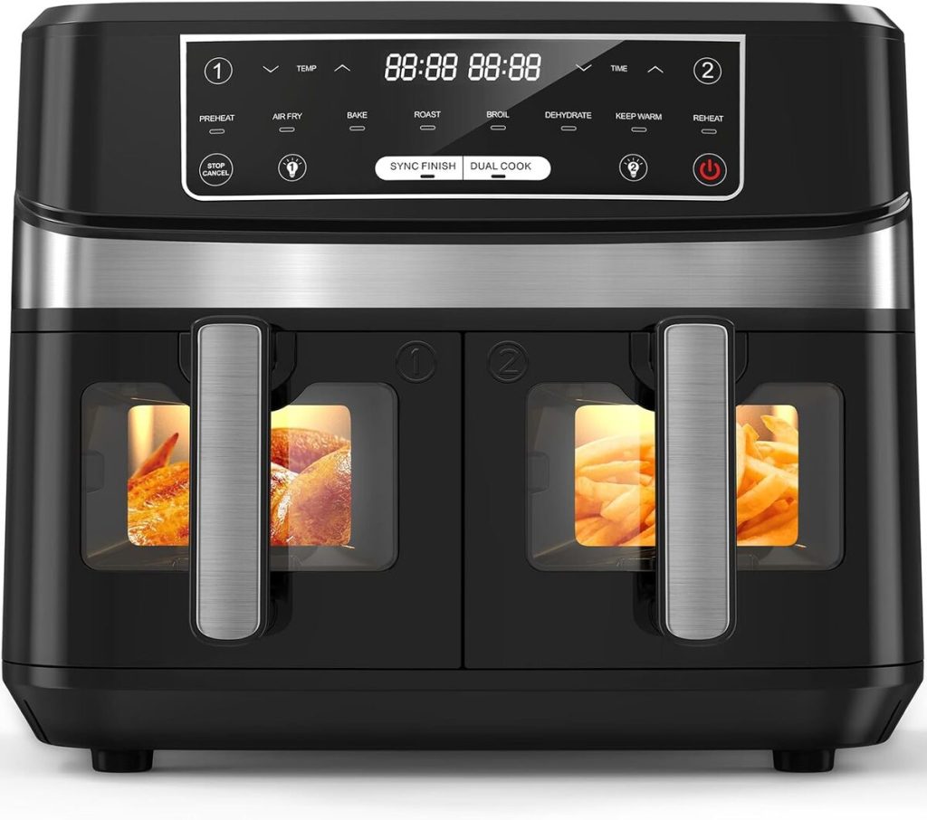 Test : oQCSUAT Air Fryer double compartiment, 10L, 2600W avec 8 programmes