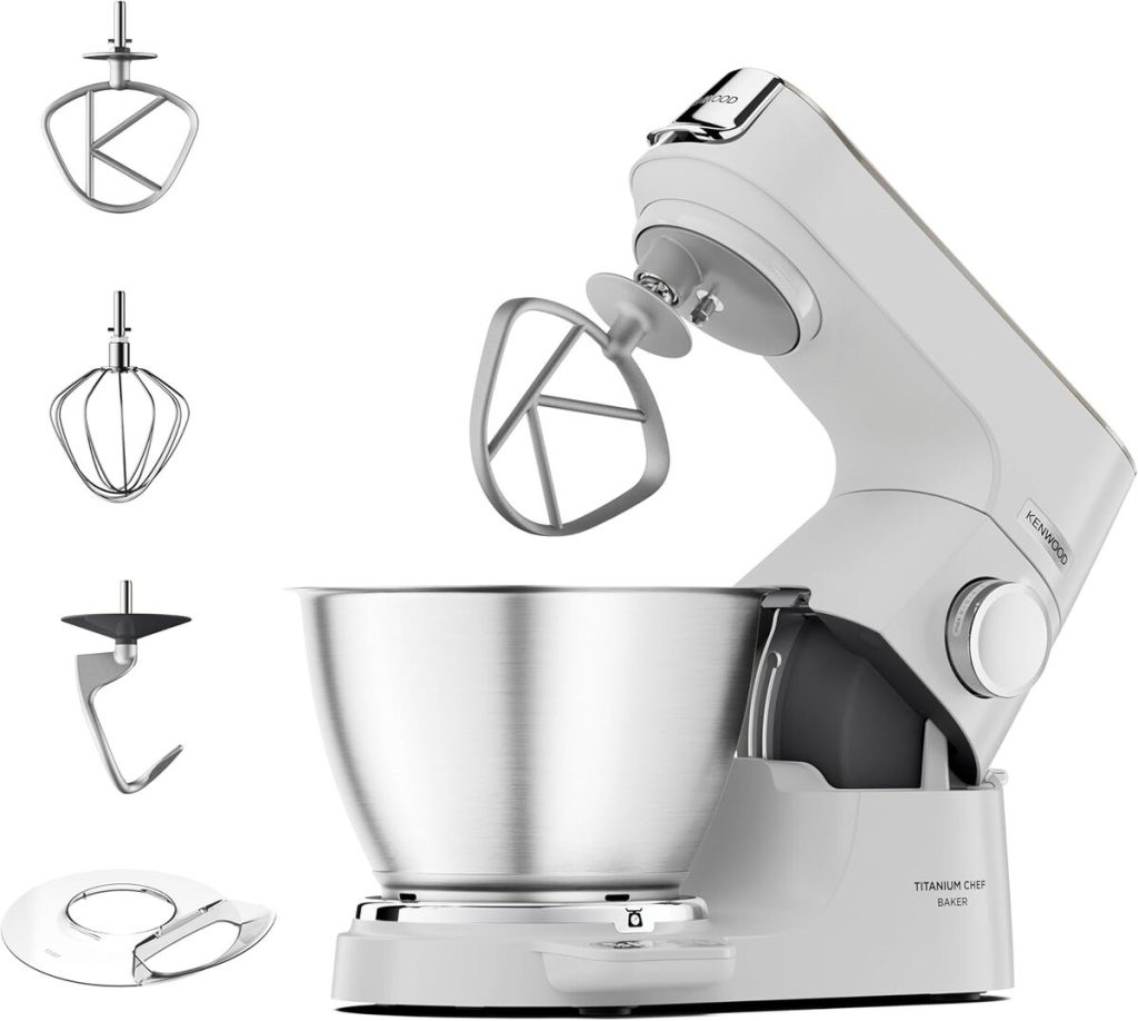 Test du Kenwood Titanium Chef Baker KVC65.001WH : robot pâtissier 1200W avec balance intégrée et accessoires
