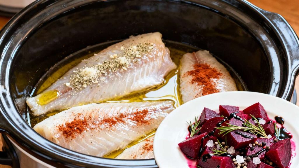 Poisson confit à la mijoteuse et salade de betteraves à l'estragon