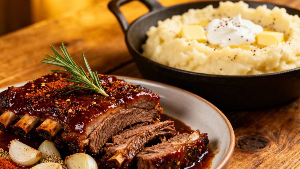 Côtes levées de bœuf à la mijoteuse et écrasé de pommes de terre à la crème sûre