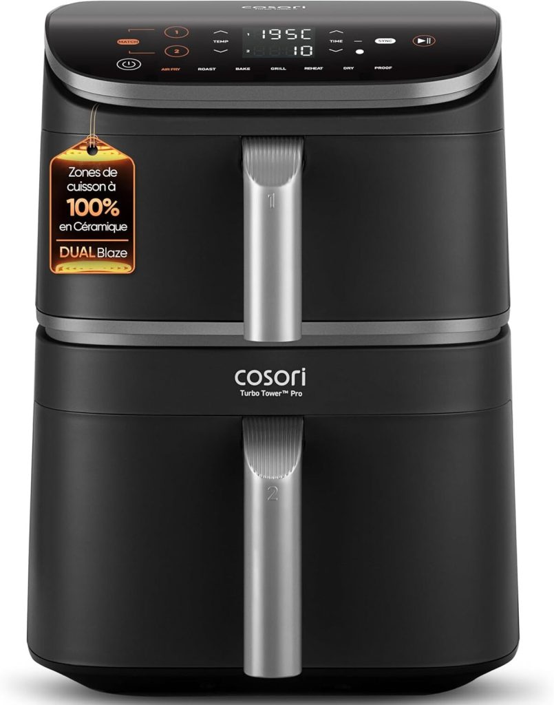 Test : friteuse COSORI Air Fryer 10.8L Turbo Tower Pro, double stack et économie d'énergie