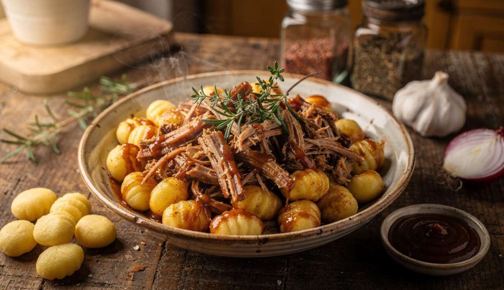 Gnocchis au porc effiloché : recette à la mijoteuse
