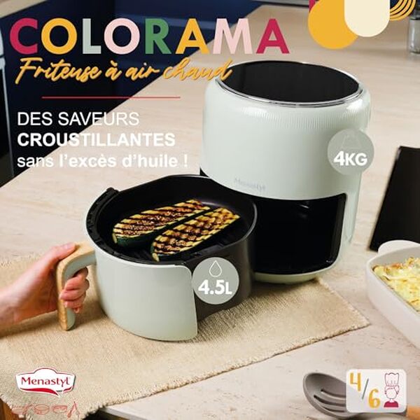 Découvrez la performance et la praticité de la friteuse sans huile Menastyl Colorama pour des plats savoureux et sains au quotidien