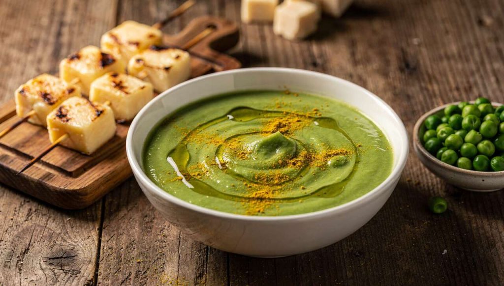 Soupe de petits pois et brochette de reblochon par Marc Veyrat