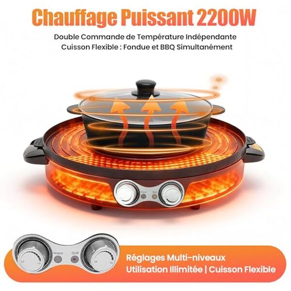 Découvrez l'efficacité et la polyvalence du barbecue coréen Hot Pot 2200W, l'allié parfait pour des grillades savoureuses chez vous.