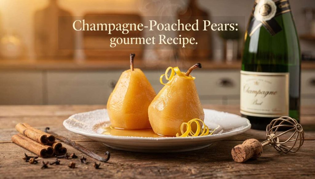 Poires pochées au champagne : recette gourmande