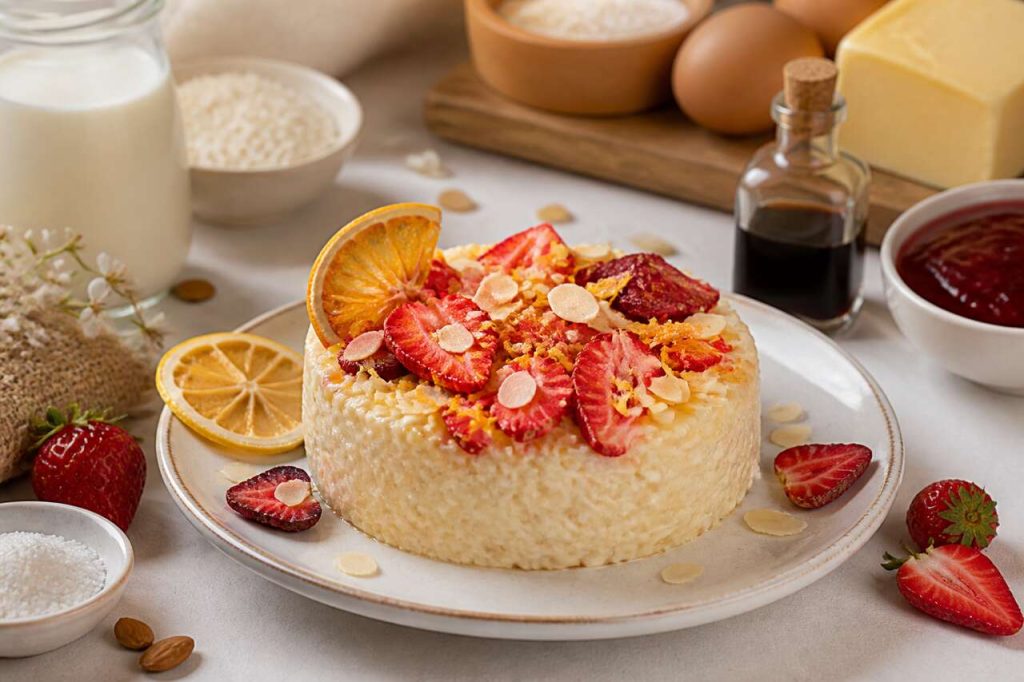 Gâteau de riz aux agrumes et fraises : recette de Campaspe
