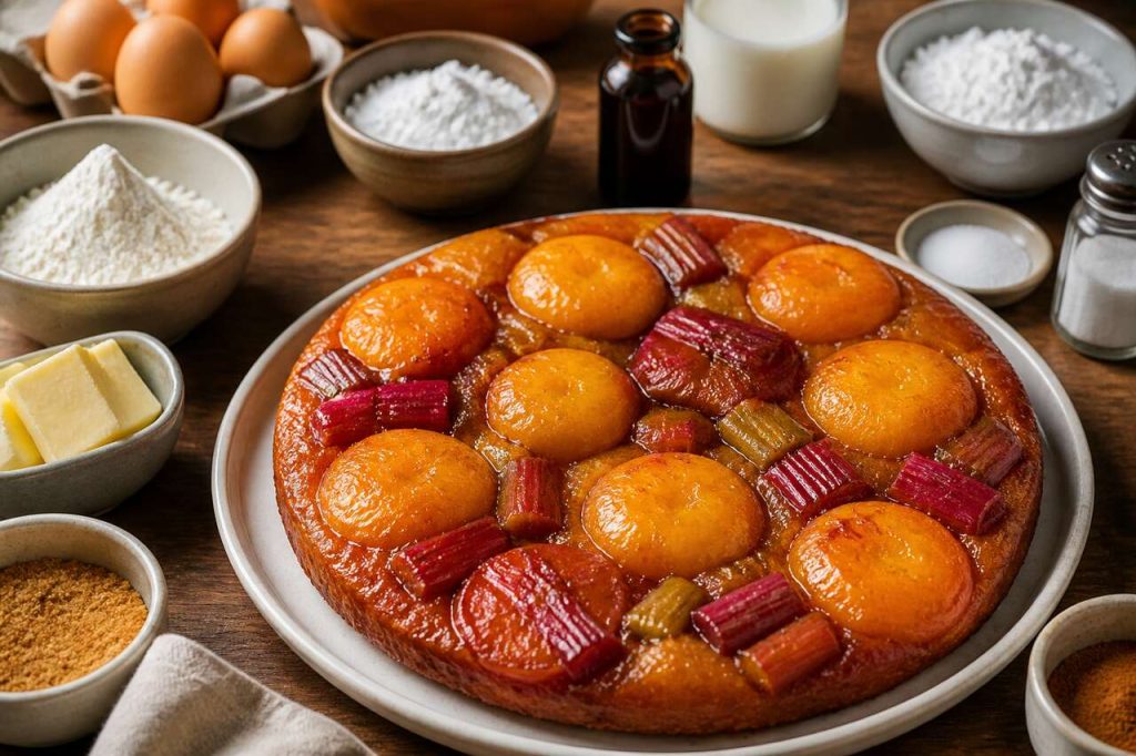 Gâteau pêches rhubarbe façon tatin : recette de Jean-Pierre