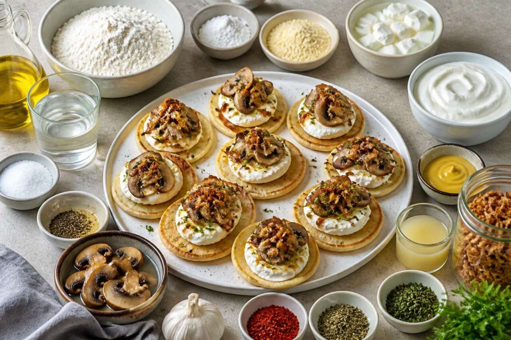 Blinis aux champignons et crème à la feta : recette gourmande