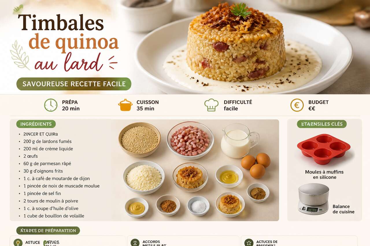 Fiche recette Timbales de quinoa au lard : savoureuse recette facile