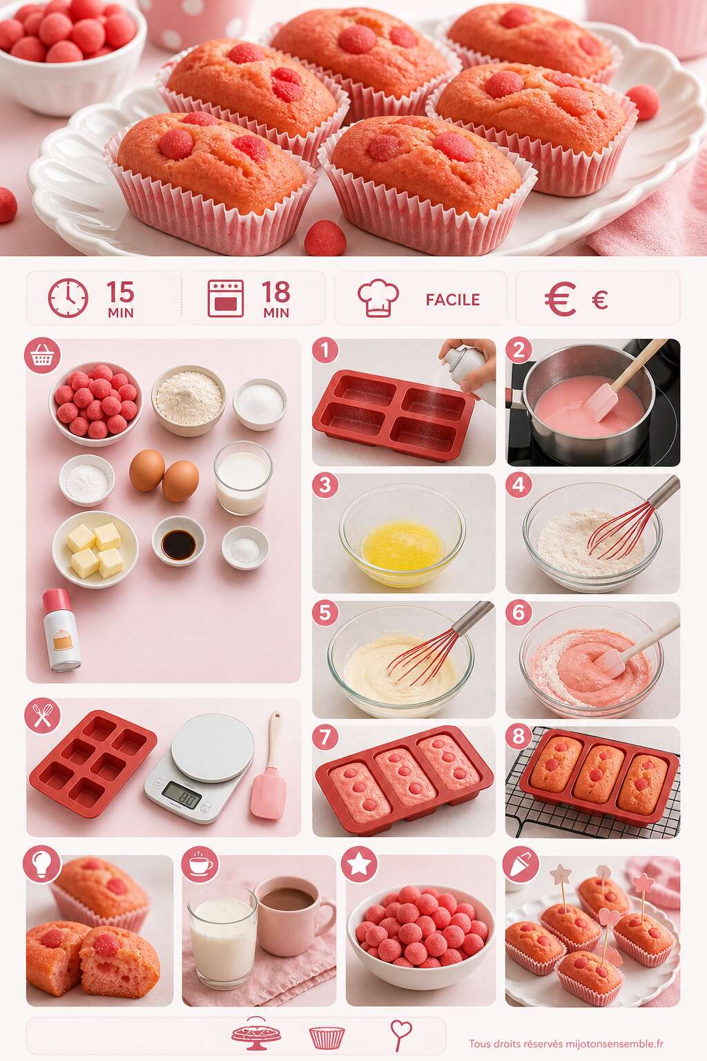 Fiche recette Mini-cakes &agrave; la fraise Tagada d'Audrey : recette pour go&ucirc;ter d'enfants