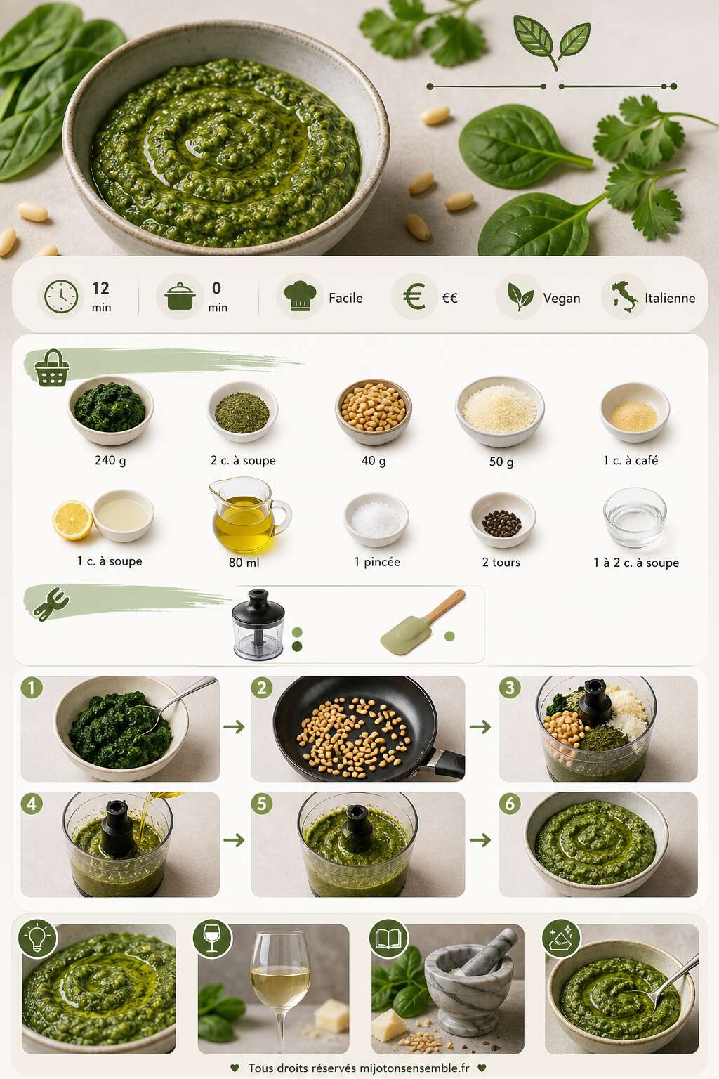 Fiche recette Recette de pesto aux &eacute;pinards et coriandre
