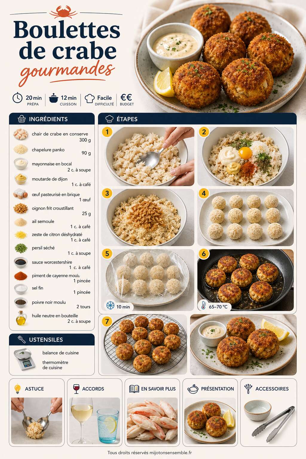Fiche recette Recette de boulettes de crabe gourmandes