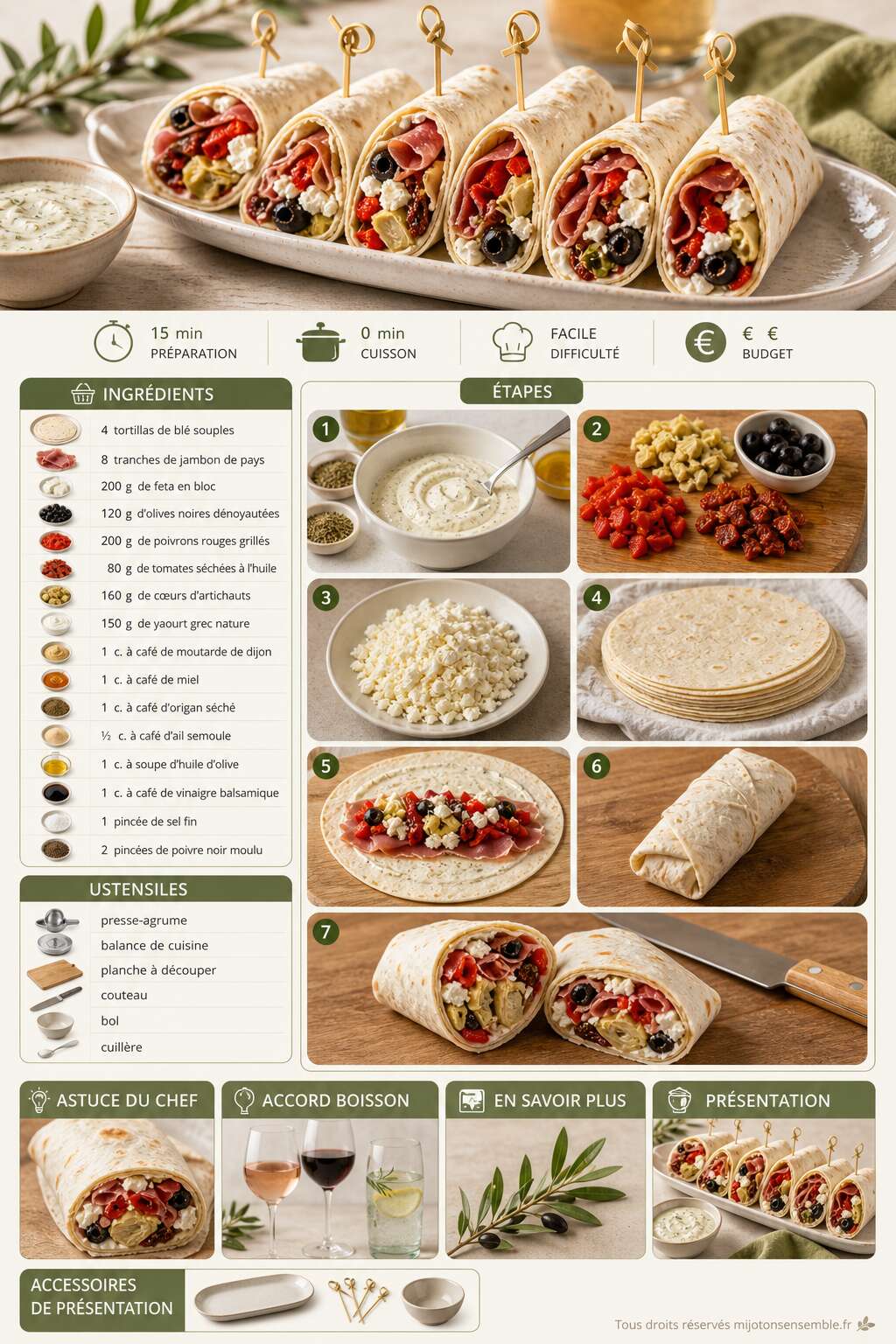 Fiche recette Wraps au jambon de pays et feta : une recette gourmande et facile