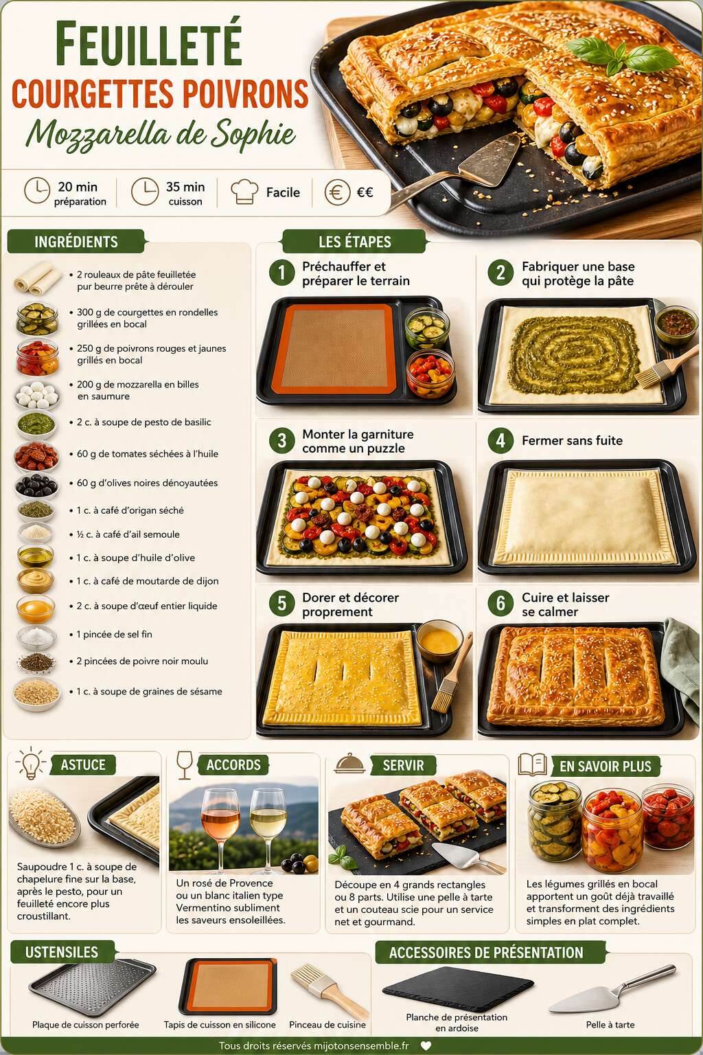 Fiche recette Feuillet&eacute; courgettes poivrons mozzarella de Sophie : recette savoureuse
