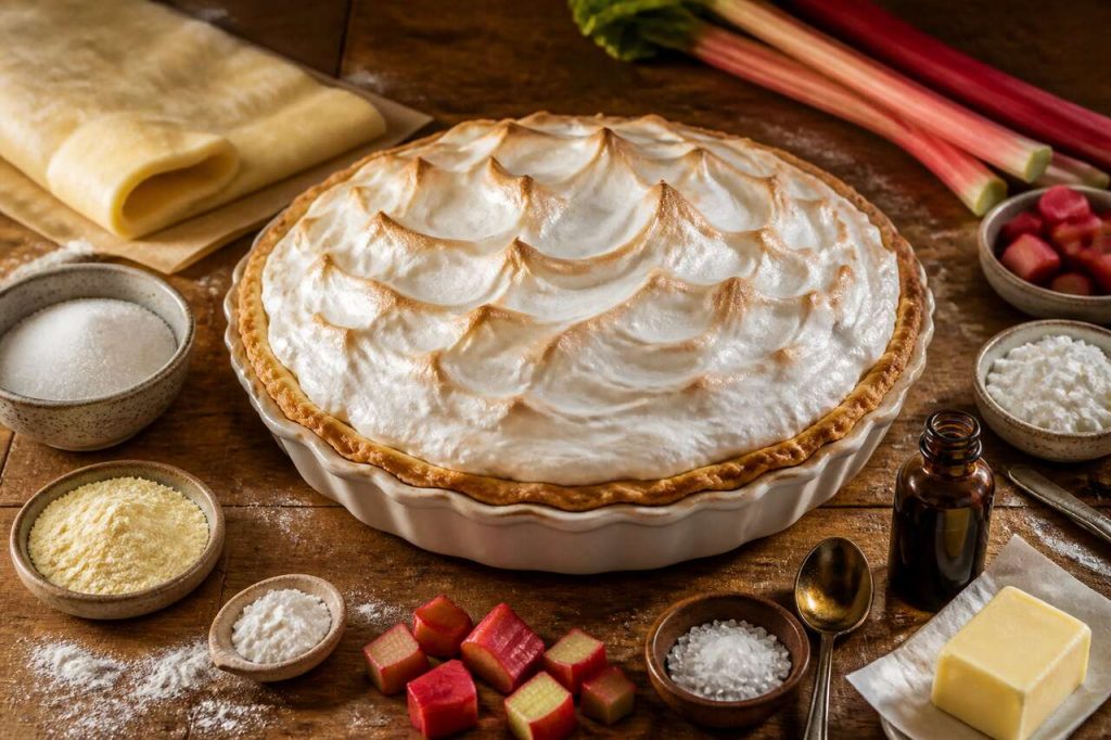 Recette de tarte à la rhubarbe meringuée
