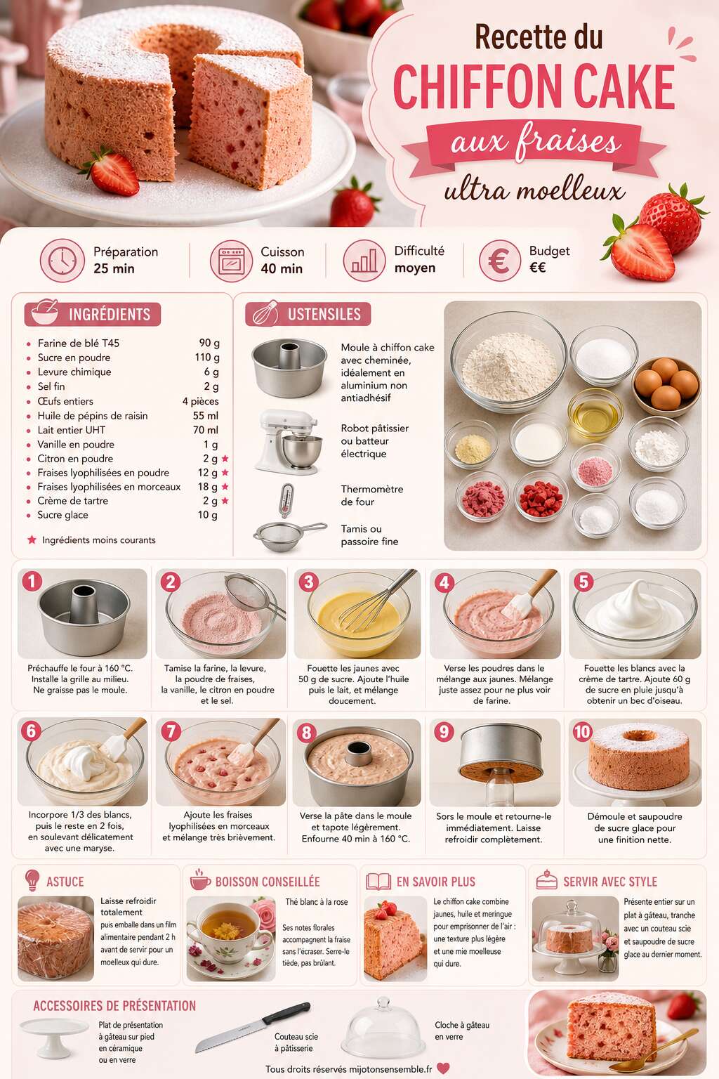 Fiche recette Recette du chiffon cake aux fraises ultra moelleux