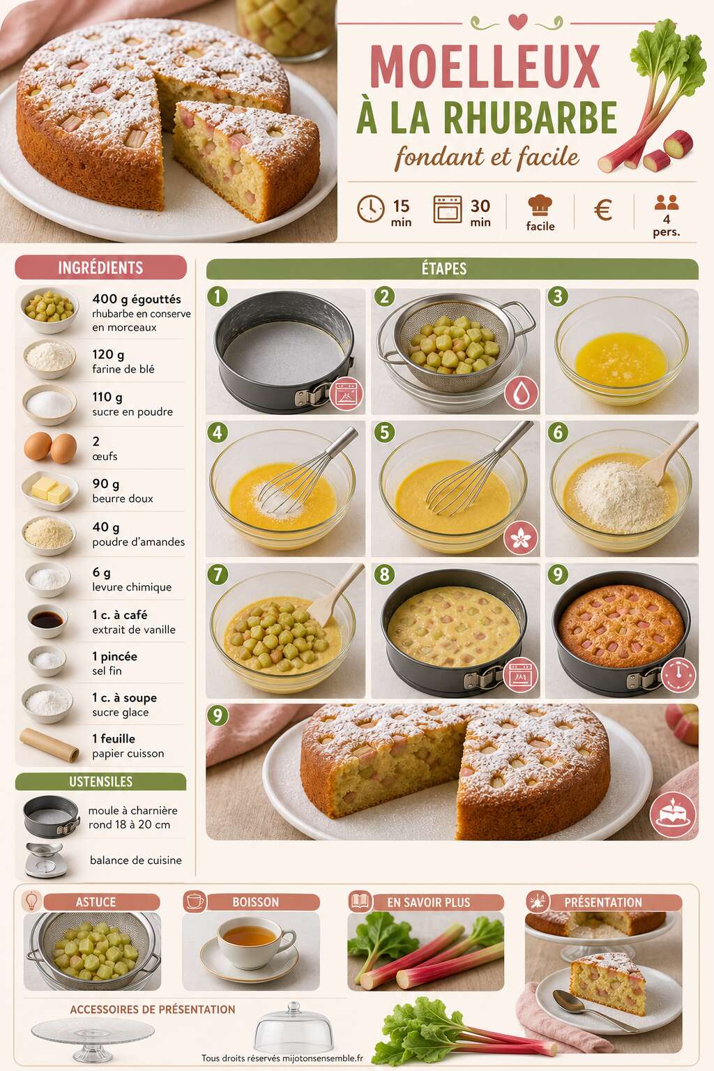 Fiche recette Recette du moelleux &agrave; la rhubarbe fondant et facile
