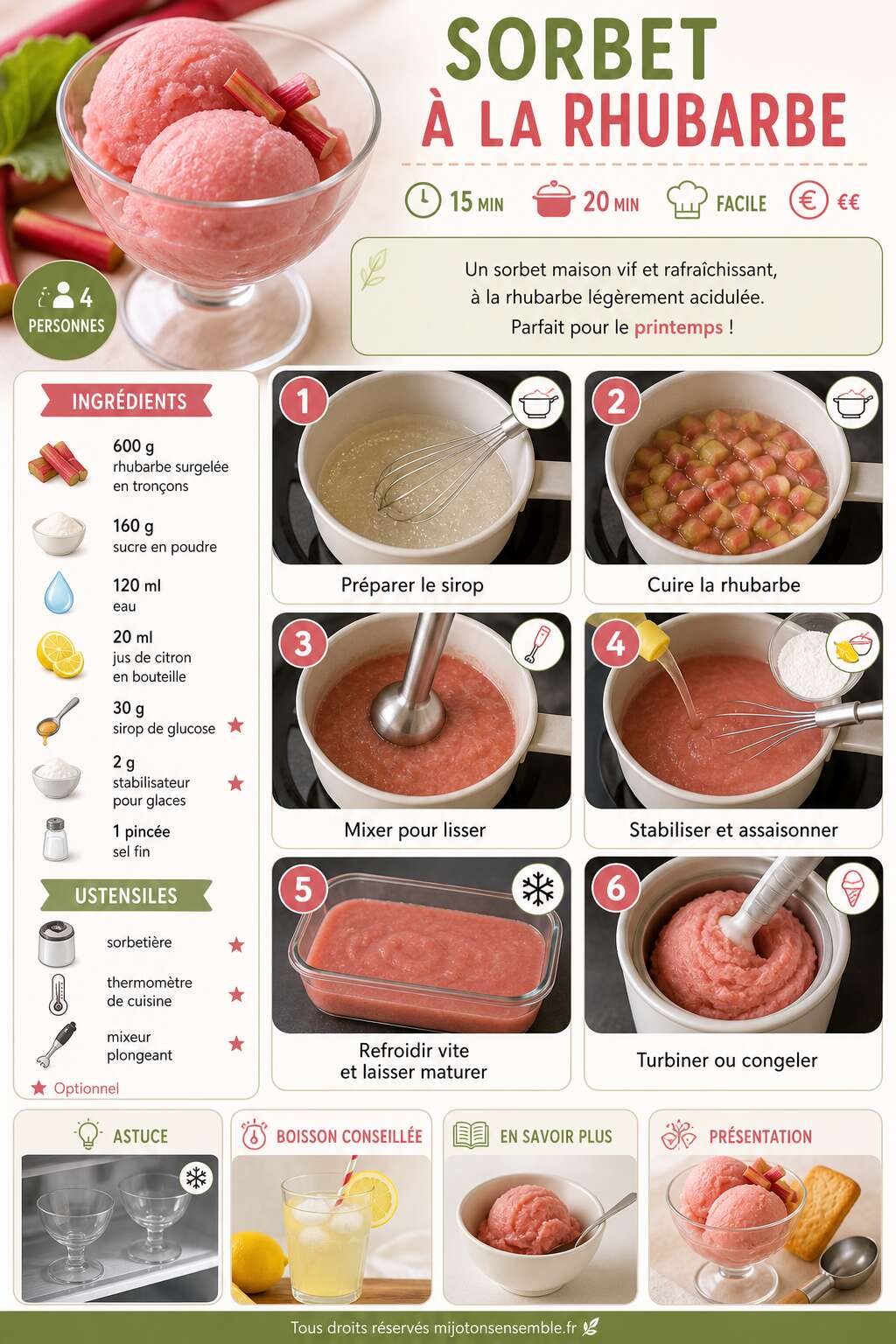 Fiche recette Recette facile de sorbet &agrave; la rhubarbe maison
