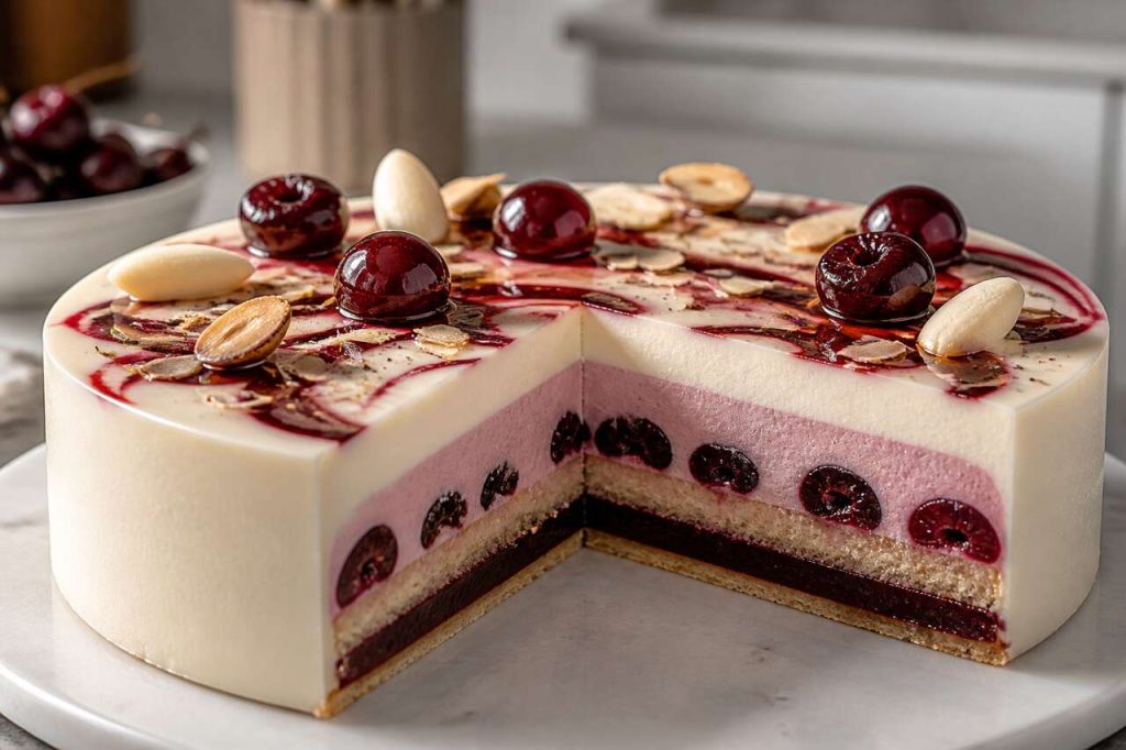 Recette d'entremets cerises et amandes