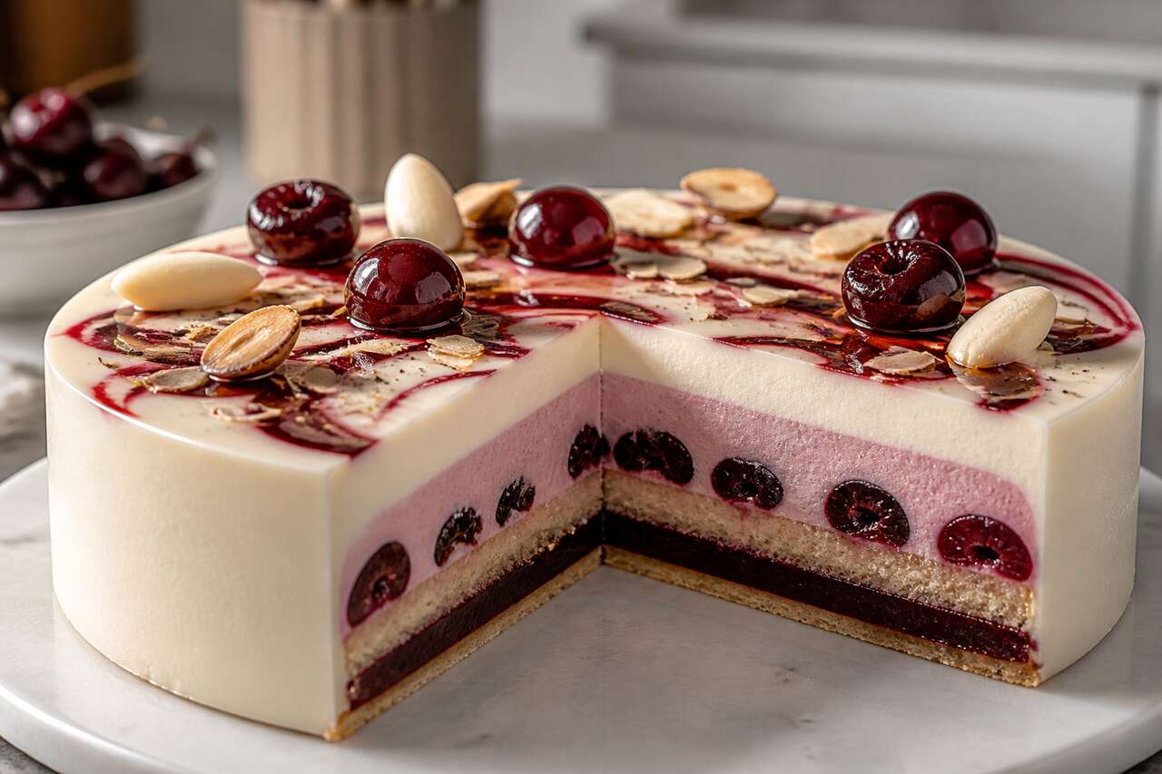 Recette d'entremets cerises et amandes