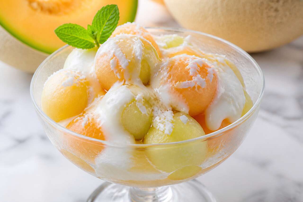 Boules de melon à la crème de coco par Philippe