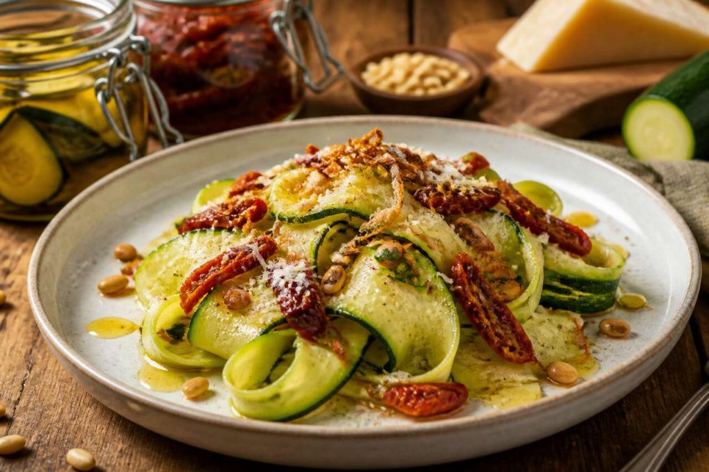 Tagliatelles de courgettes : recette aux pignons de pin