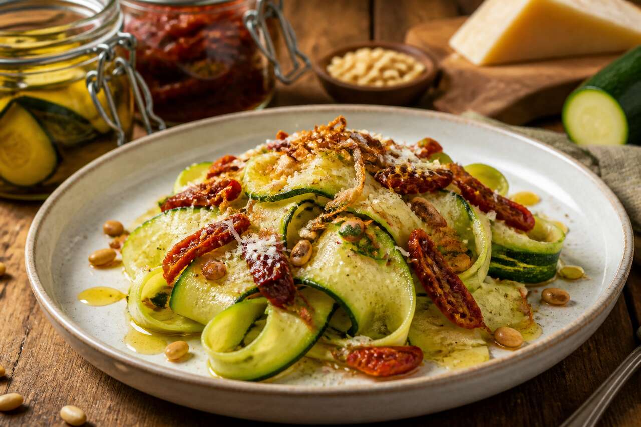 Tagliatelles de courgettes : recette aux pignons de pin