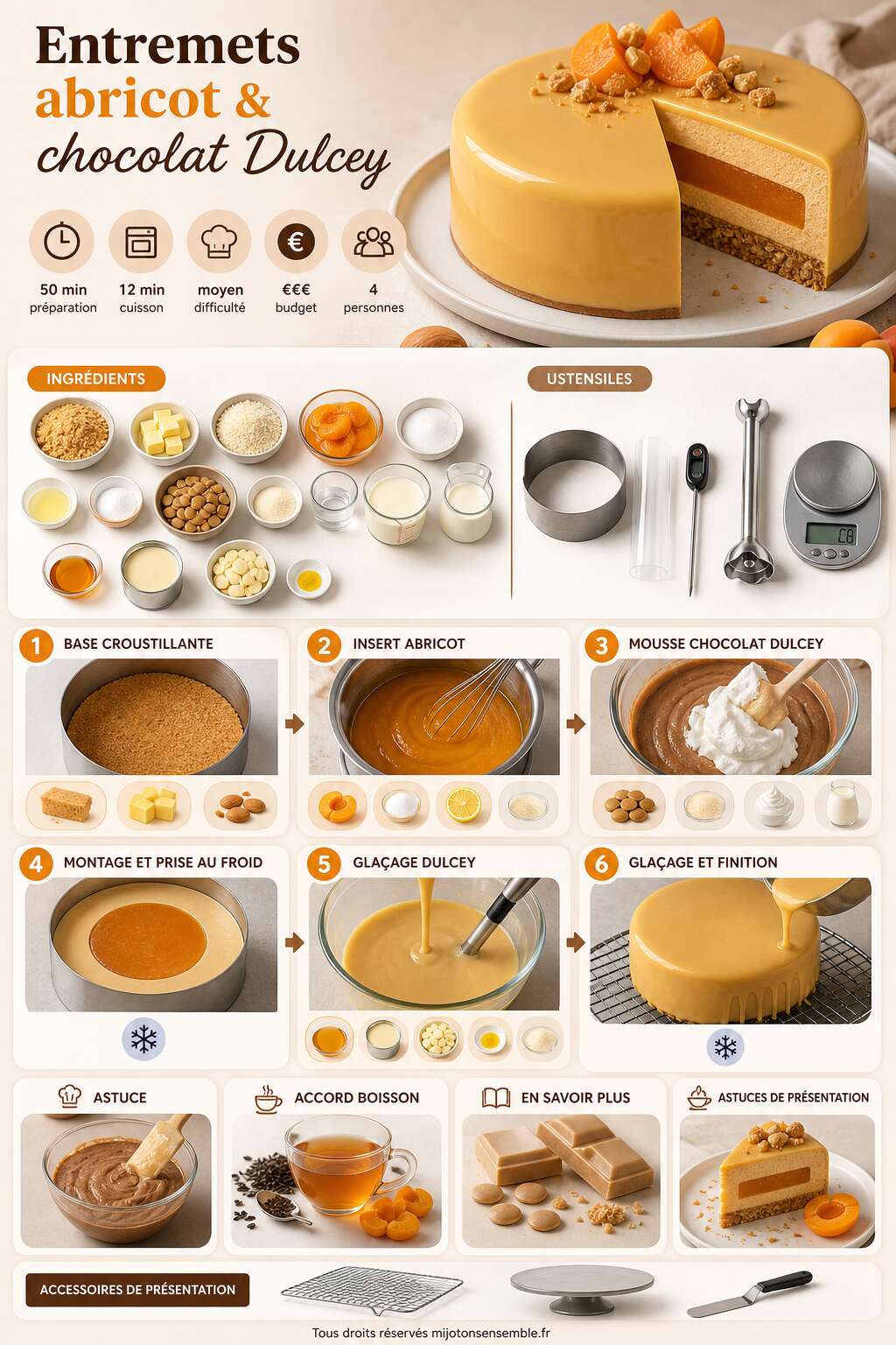 Fiche recette Recette d'entremets abricot et chocolat Dulcey Fiche recette Recette d'entremets abricot et chocolat Dulcey