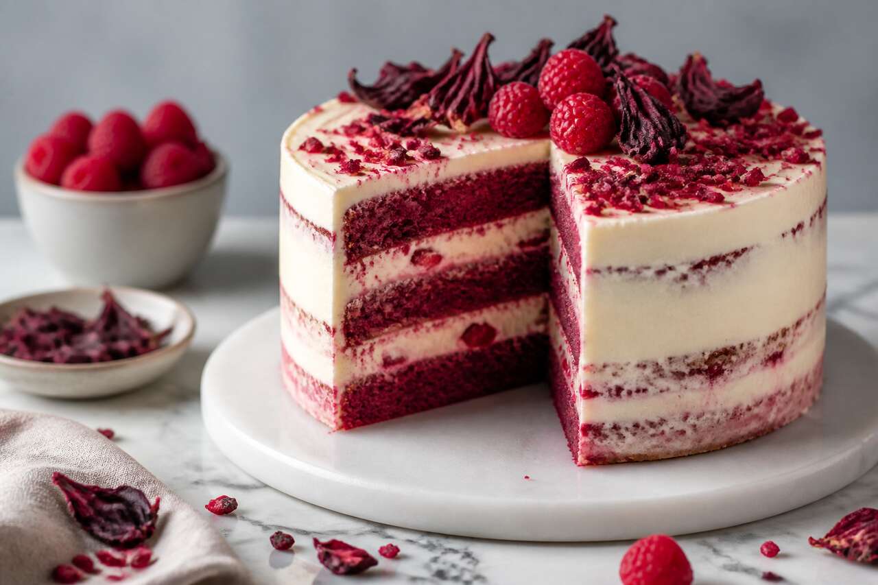 Recette du layer cake hibiscus et framboises