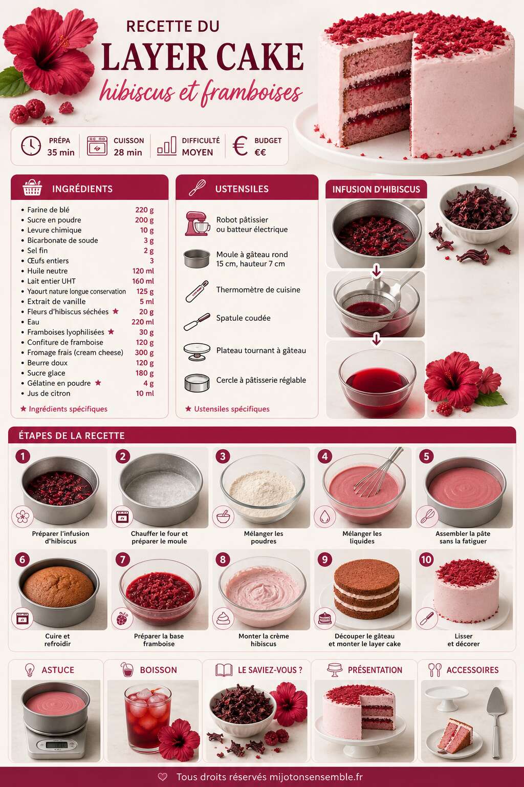 Fiche recette Recette du layer cake hibiscus et framboises
