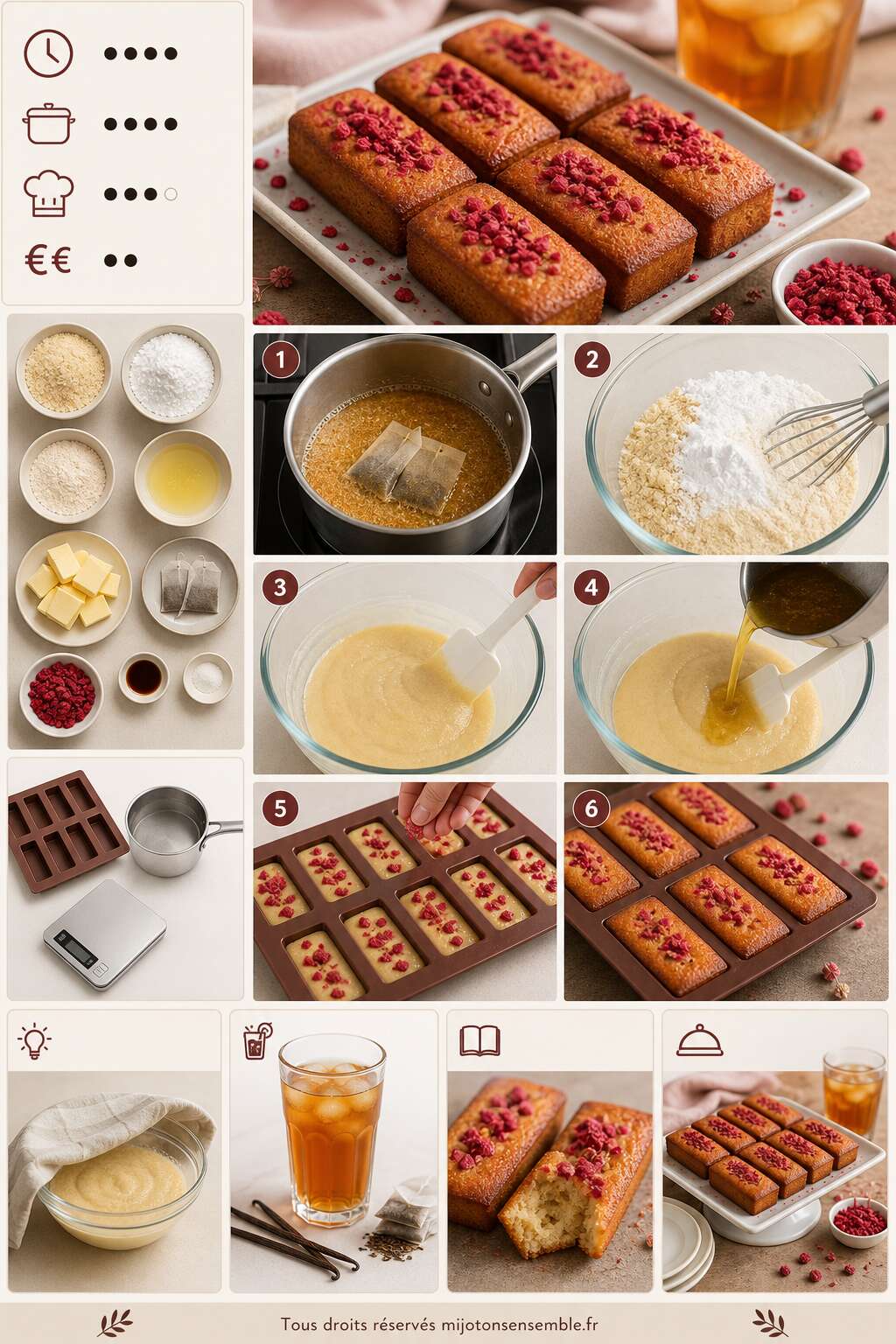 Fiche recette Recette de financiers aux framboises et rooibos