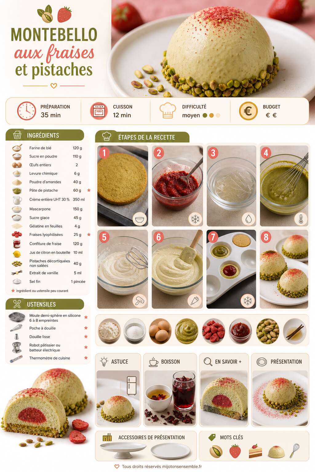 Fiche recette Recette du Montebello aux fraises et pistaches