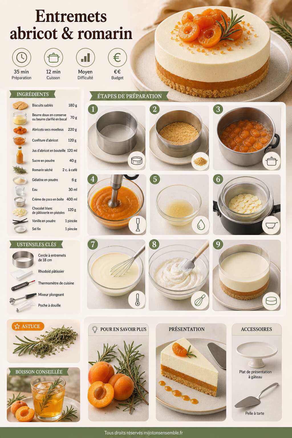 Fiche recette Recette d'entremets abricot et romarin Fiche recette Recette d'entremets abricot et romarin