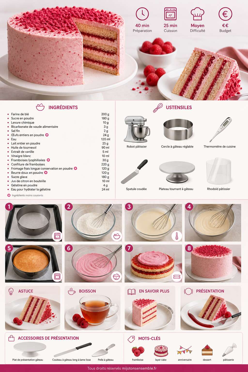 Fiche recette Recette du layer cake aux framboises Fiche recette Recette du layer cake aux framboises