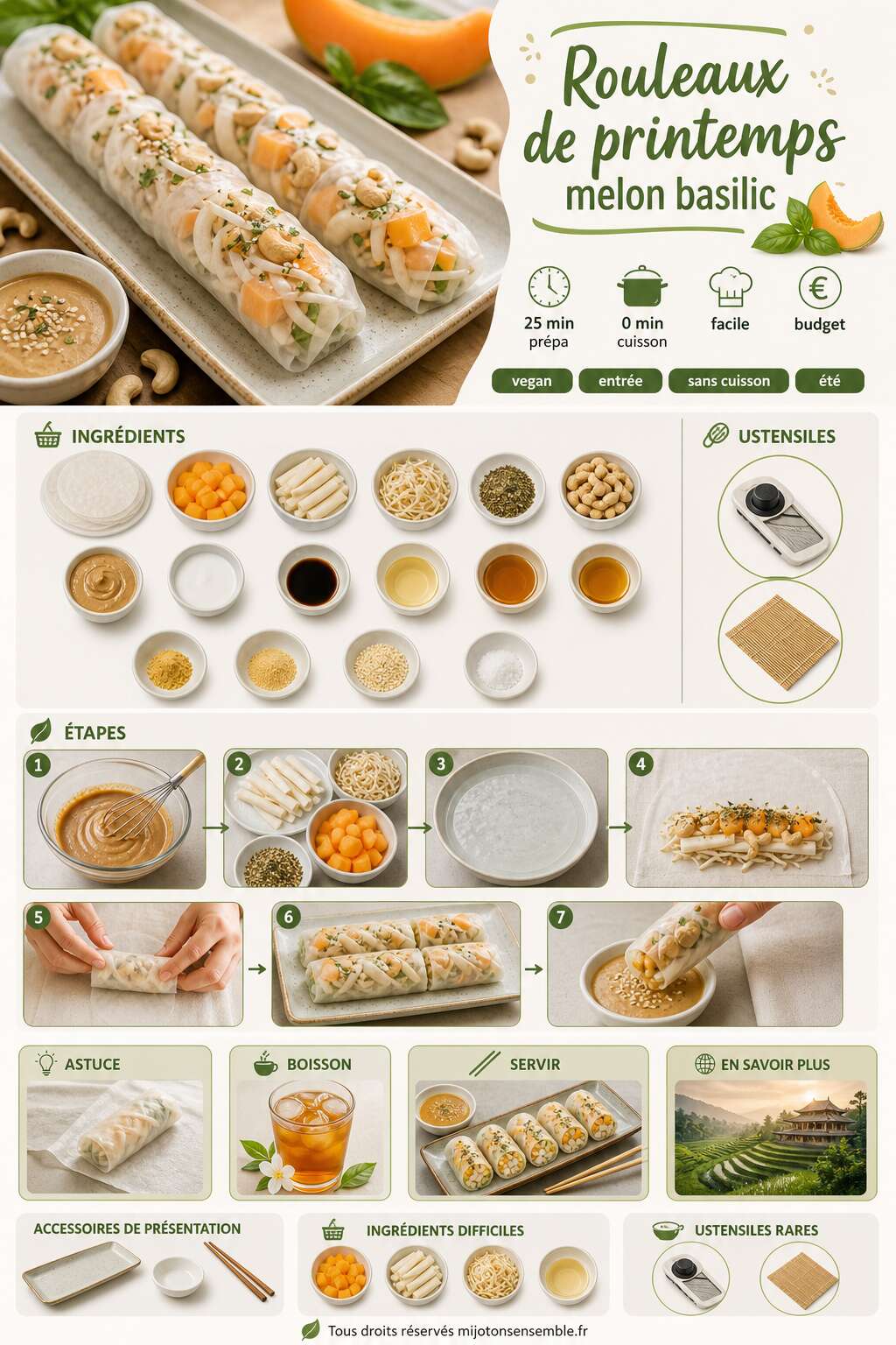Fiche recette Recette de rouleaux de printemps melon basilic par Vegangirl