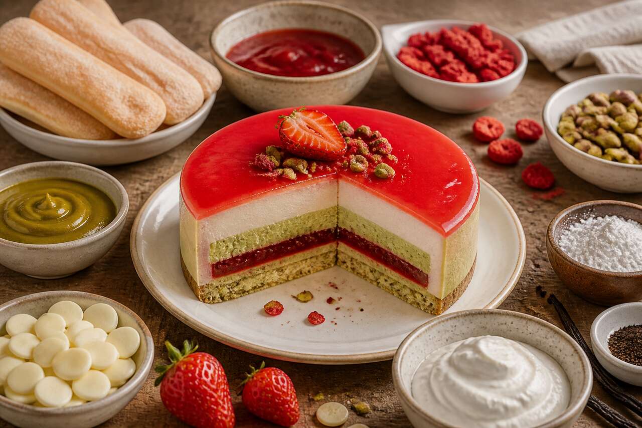 Recette d'entremets fraises et pistache