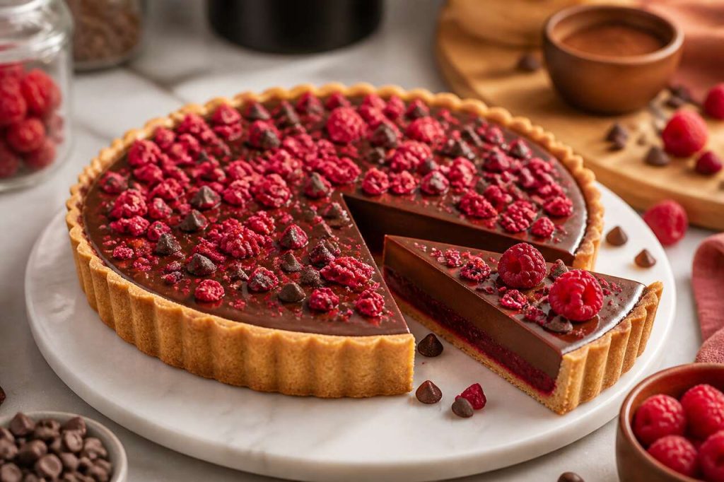 Recette de tarte au chocolat et framboises