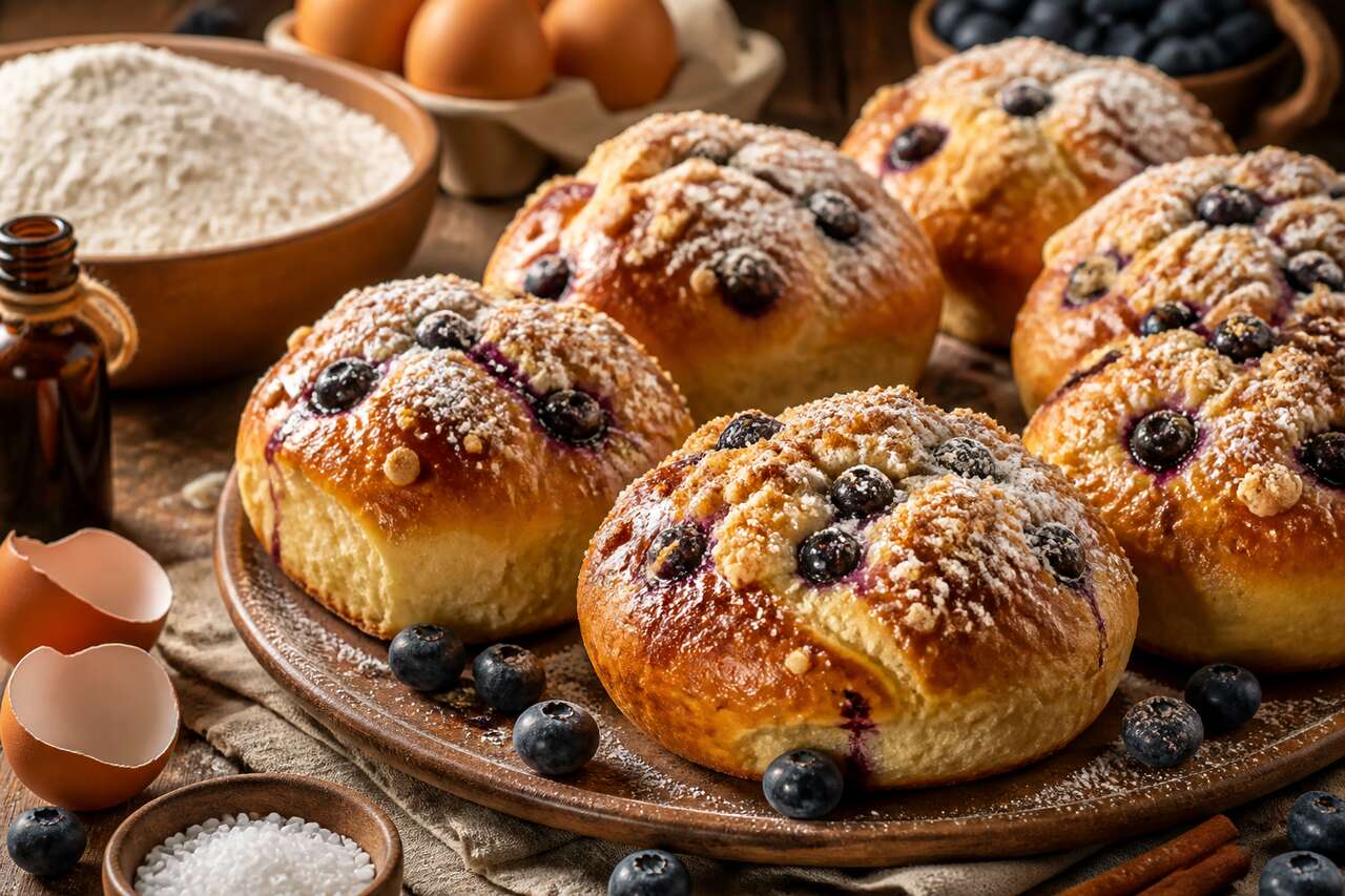 Recette de brioches au streusel et aux myrtilles