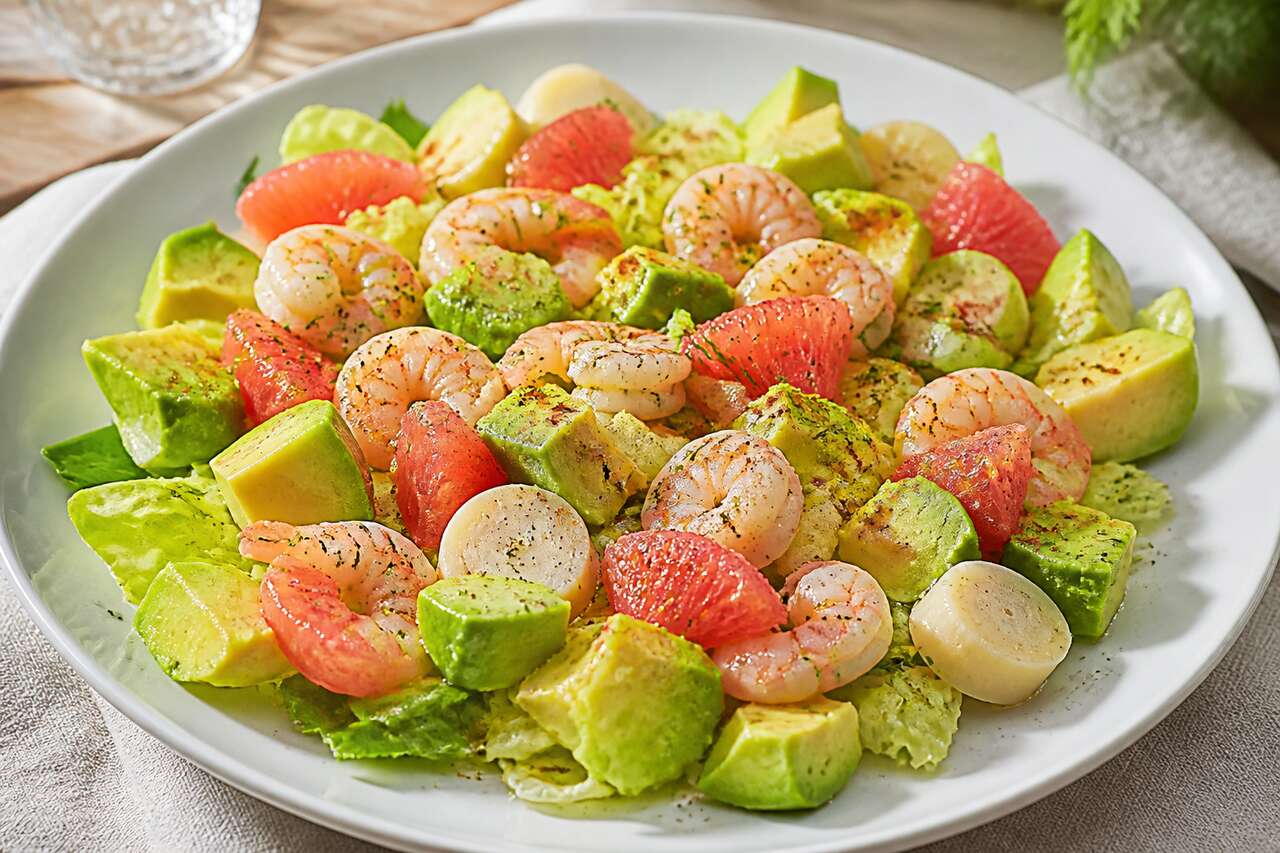 Salade d'été aux crevettes, avocat et pamplemousse d'Angelica