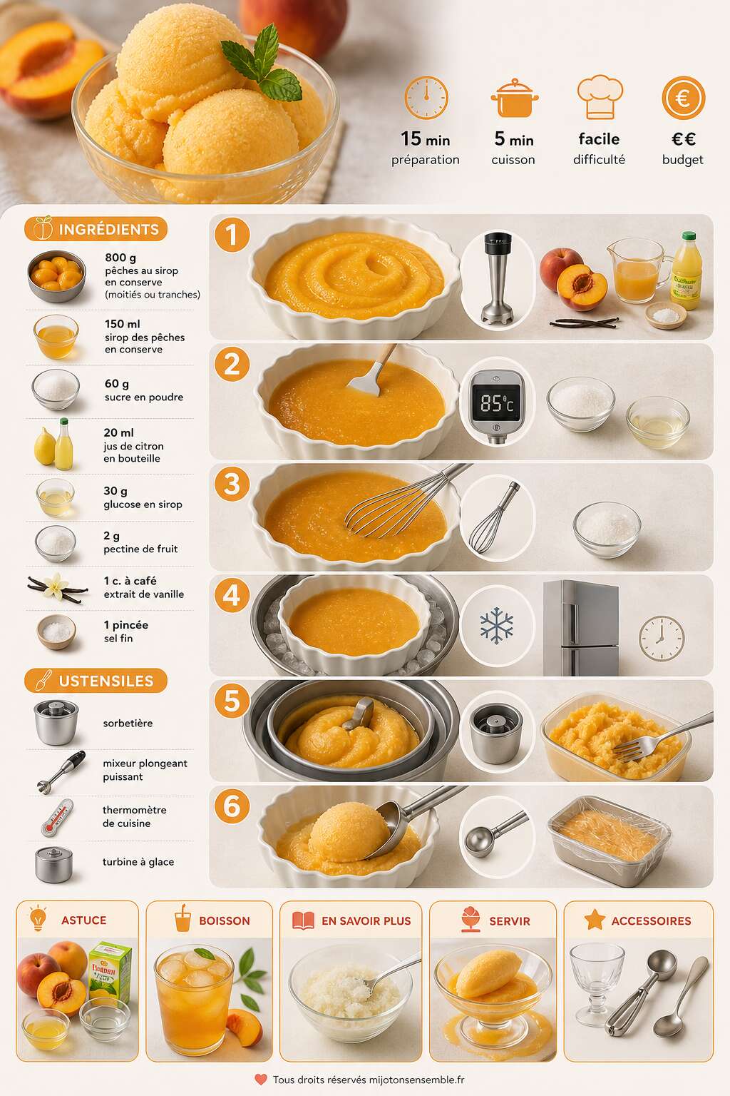 Fiche recette Recette de sorbet à la pêche maison Fiche recette Recette de sorbet à la pêche maison