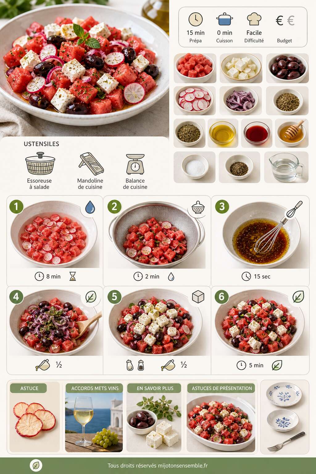 Fiche recette Salade de past&egrave;que, feta, olives et radis &agrave; la grecque