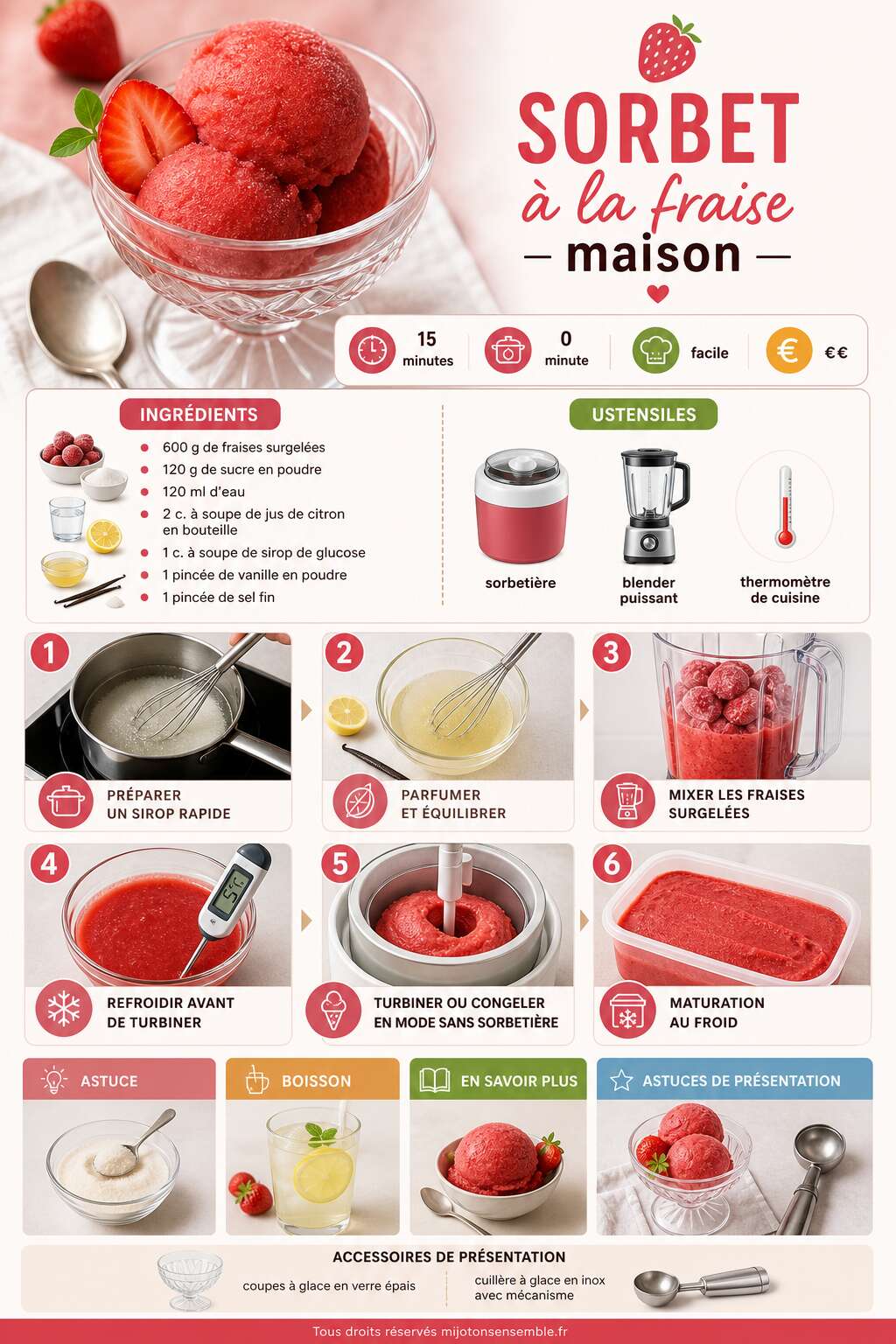 Fiche recette Recette de sorbet à la fraise maison Fiche recette Recette de sorbet à la fraise maison