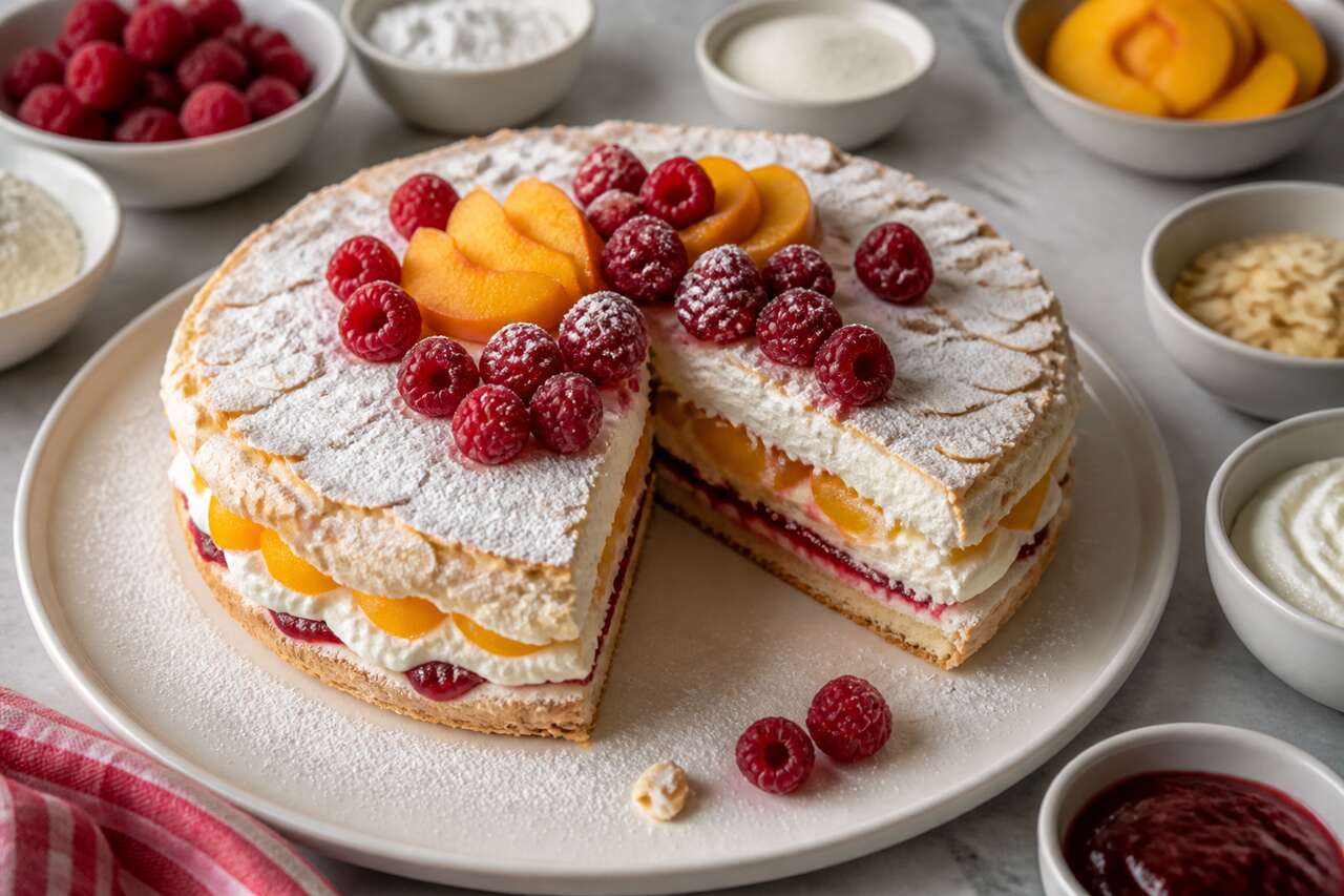 Recette de dacquoises aux framboises et nectarines