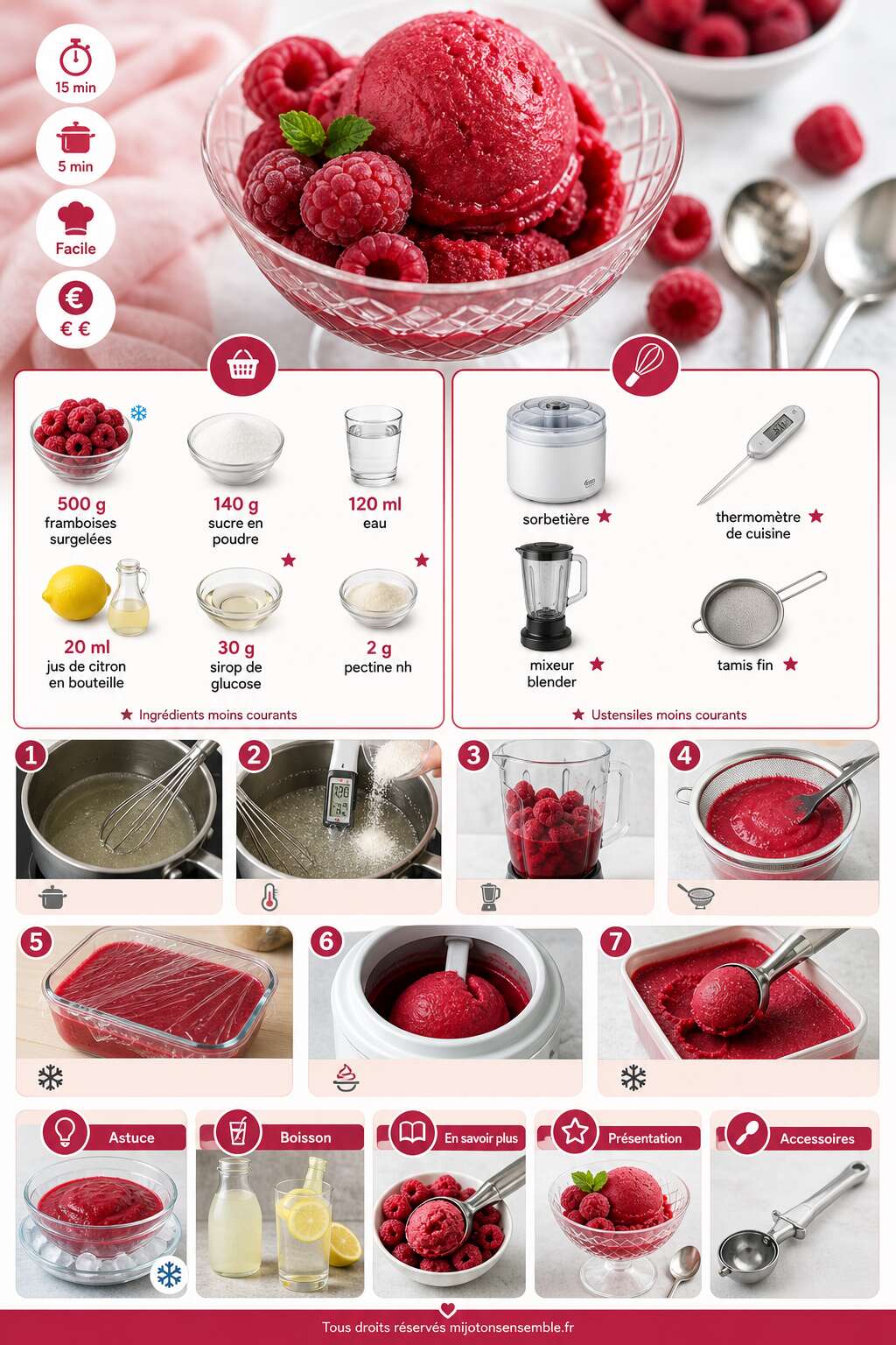 Fiche recette Recette de sorbet à la framboise maison Fiche recette Recette de sorbet à la framboise maison