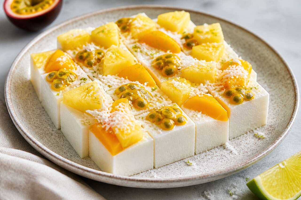 Recette de cubes coco vanille aux fruits exotiques