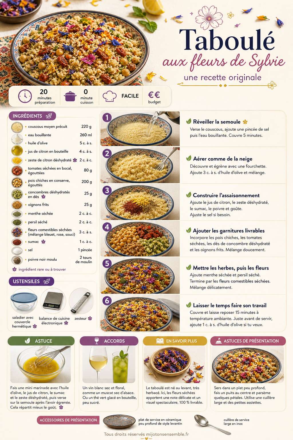 Fiche recette Taboul&eacute; aux fleurs de Sylvie : une recette originale