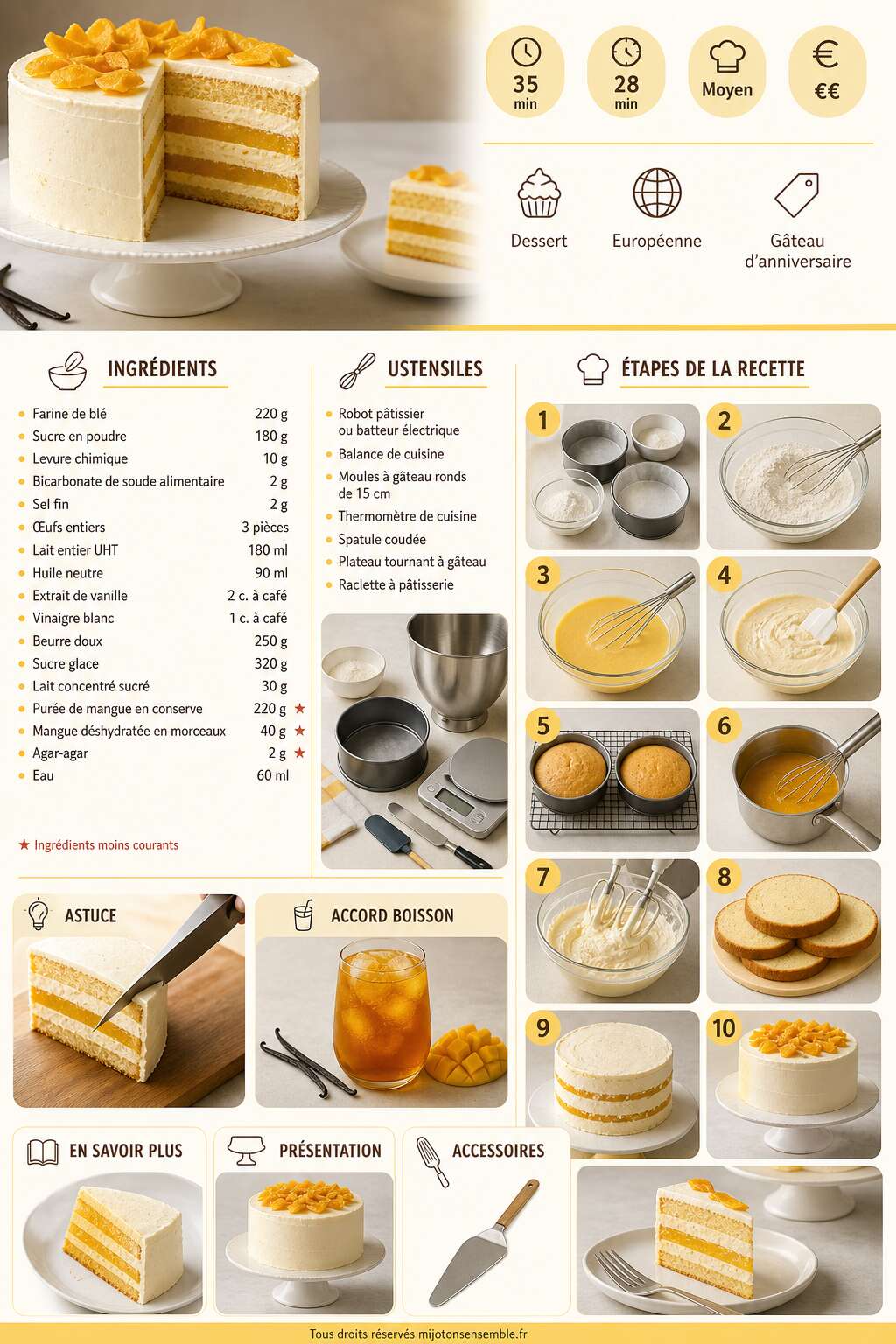 Fiche recette Recette du layer cake vanille et mangue