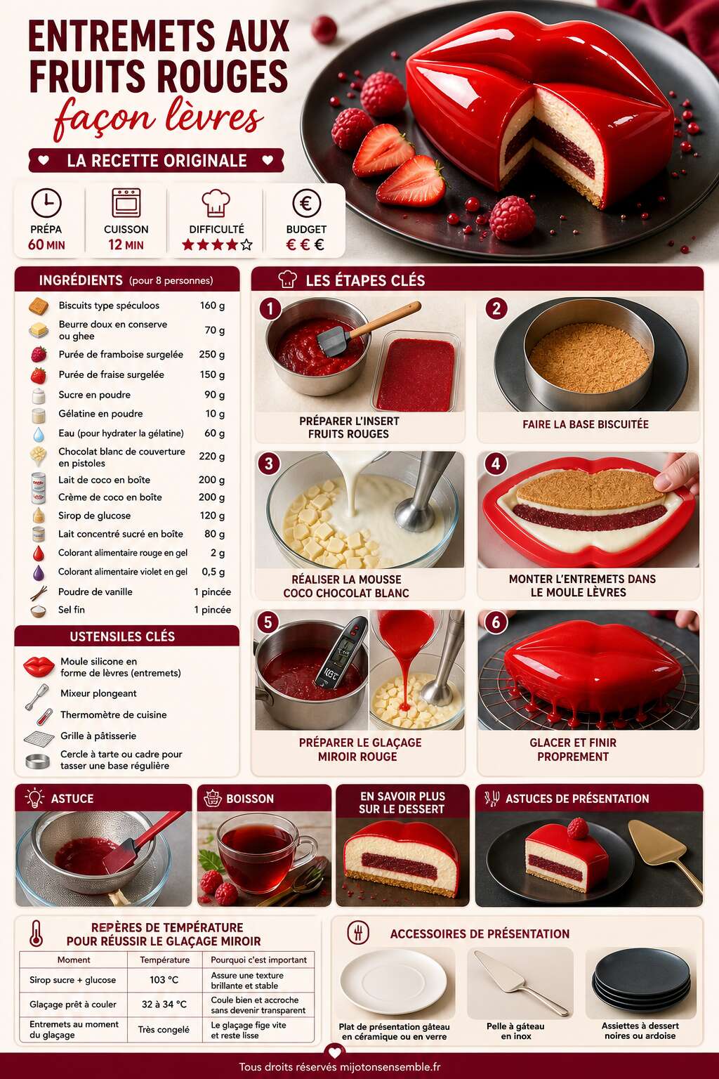 Fiche recette Entremets aux fruits rouges fa&ccedil;on l&egrave;vres : la recette originale