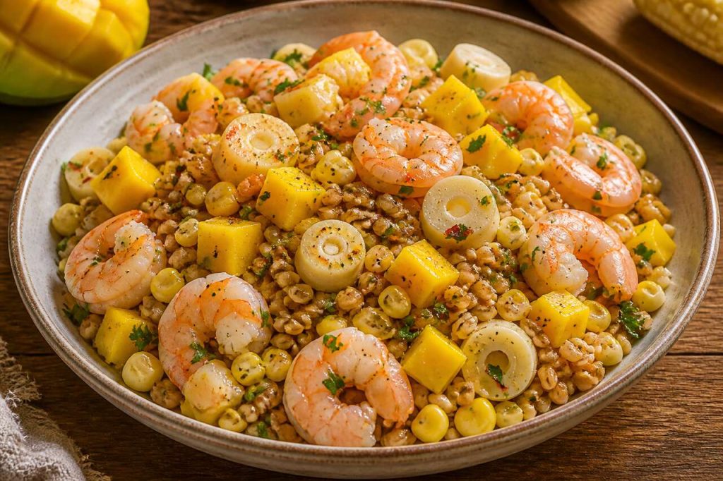 Salade de blé : recette aux crevettes et à la mangue